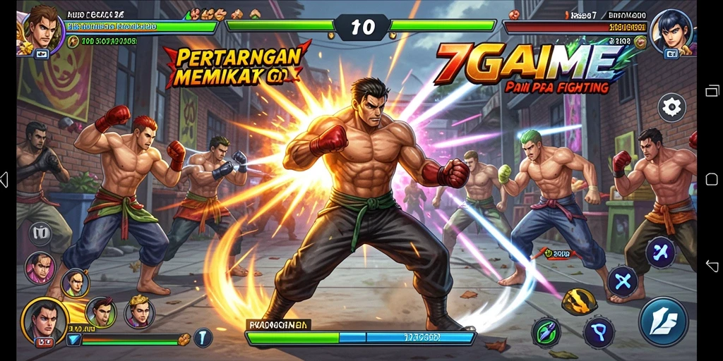 Tangkapan layar gameplay 7GAME memukau dengan aksi pertarungan yang intens.