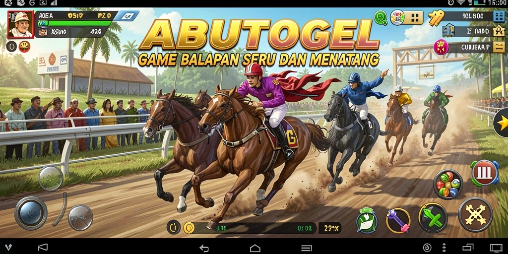 Tampilan aksi balapan seru dalam ABUTOGEL dengan kendaraan yang bertenaga.