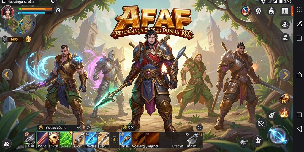 Screenshot AFAF menampilkan pertarungan epik antara pahlawan dan monster.