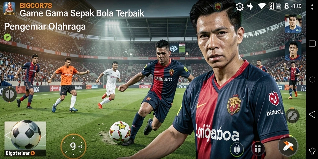 Tampilan gameplay seru di BIGCOR78 dengan aksi sepak bola mendebarkan.