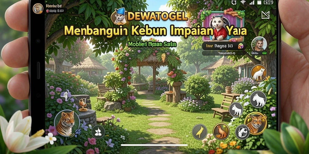 Screenshot DEWATOGEL menampilkan kebun yang subur dan cerah.