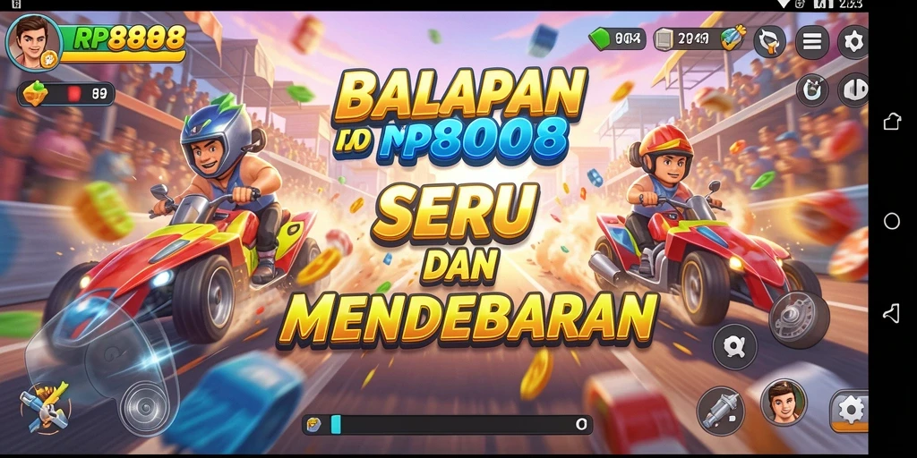 Gameplay RP8888 menampilkan aksi balap yang mendebarkan dan seru.